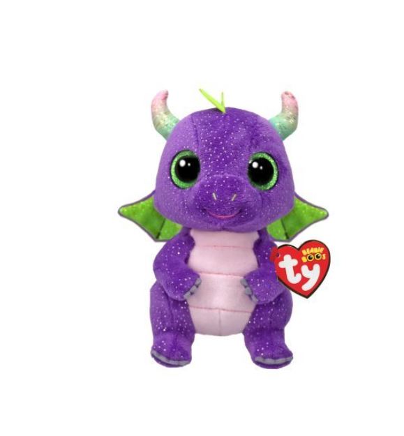 PELUCHE TY BEANIE BOOS DAPHNE LE DINOSAURE MAUVE PETIT 6 PELUCHES Peluches gros yeux